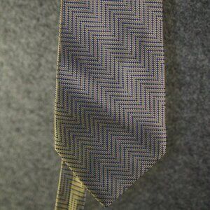 Henry Jacobson Tie Blue Yellow Zigzag Silk Blend Classic Pattern Men’s Fashion